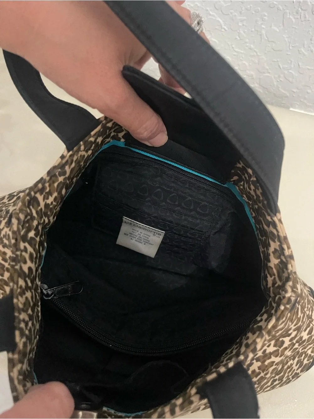 Liz Claiborne Leopard Print Shoulder Bag with Black Handles